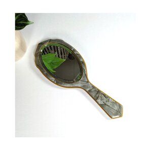 Antique Celluloid Gray Pearlized Beveled Hand Mirror Decor Primitive Art Deco